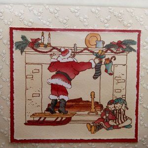 Waiting On Santa II Framed Christmas Wall Art Signed 1988 Holiday Decor